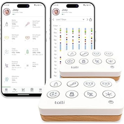 Talli Daily One-Touch Baby Tracker - Baby Monitor to Log Feedings, Diapers, Sleep & More - Electronic Journal Links to Mobile App for Real-Time Baby Monitoring & Tracking - Alexa