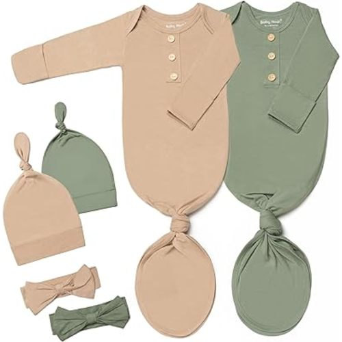 Baby Noah Newborn Knotted Gown Set with Hat and Headband - Buttery Soft Tie Bottom Gown for Baby's Sweet Dreams (2 Packs)