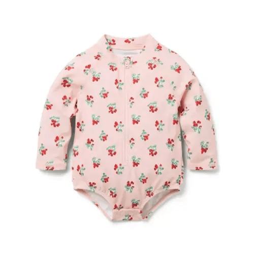 Newborn Light Pink Strawberry Baby Recycled Strawberry Rash Guard Swimsuit by Janie and Jack