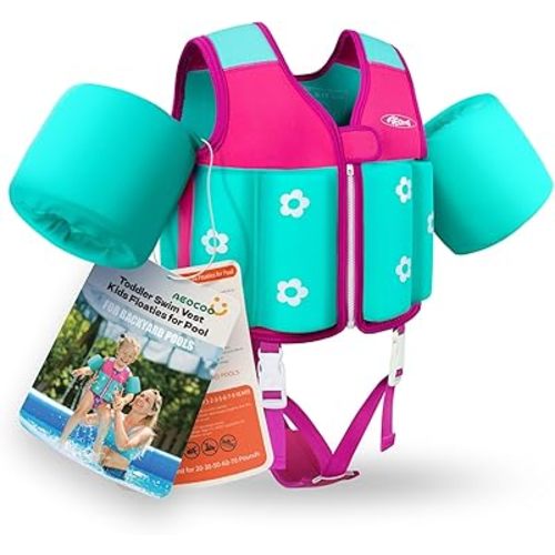 Kids Pool Floaties 1-2-3-5-7-9 Years Old, Toddler Swim Vest 20-30-50-70 Pounds, Comfortable Extended Wear Kids Float Jacket with Crotch Strap, Bright Design and Unpadded Sides for Comfort