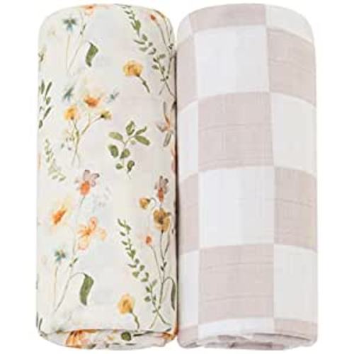 Amazon.com: LifeTree Muslin Swaddle Blanket for Baby Girl, 2-Pack Bamboo Cotton Large Swaddle Blankets (47" x 47"), Floral & Dusty Pink Checkered : Baby