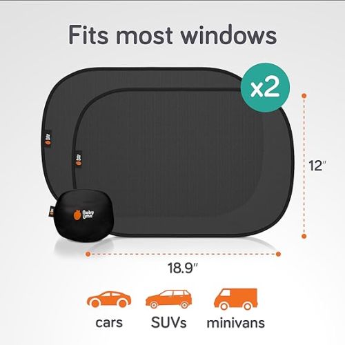 Baby Uma Car Window Shades (2 Pack) - 18.9″ × 12″, UPF 50+ Car Window Shade for Baby in Car, 99% UVB + 94% UVA Protection, Car Shades for Back Windows Baby, Car Sun Shade (+ Travel Pouch)