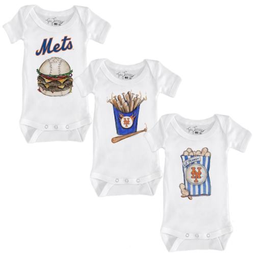 Infant New York Mets Tiny Turnip White 3-Piece Snacks Bodysuit Set