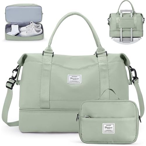 Travel Duffel Bag with Shoes Compartment, Carry on Overnight Weekender Bags for Women, For Spirit Airlines 18x14x8 Personal Item Bag
