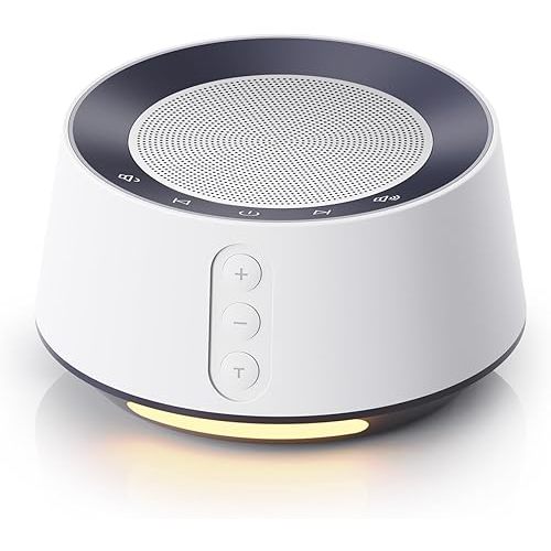 BGOVERSS White Noise Sound Machine with 14 Soothing Sounds and 10 Levels Night Light for Sleeping, 5 Timers and Memory Feature Plug in Sound Machine for Nursery Baby Kids Adults, White