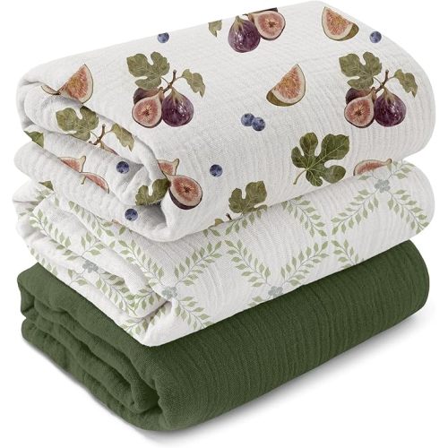 GLLQUEN BABY Muslin Swaddle Blankets,3-Pack Receiving Blanket for Newborn Boys and Girls,Baby Swaddle Blanket Unisex,Pick Fruits,Baby Essentials, Registry & Gift, 40 x 38 inches