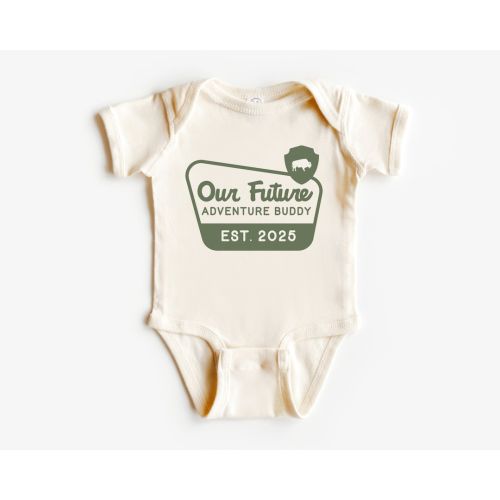 Our Future Adventure Buddy, Infant Bodysuit | Customized Established Year | National Park, Camping Pregnancy Announcement | Baby Shower Gift
