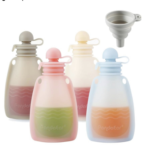 PandaEar Reusable Silicone Baby Food Pouches, 4 Pack Squeeze Pouches for Toddler Kids, BPA-Free Silicone Refillable Baby Food Storage, 5.5 oz