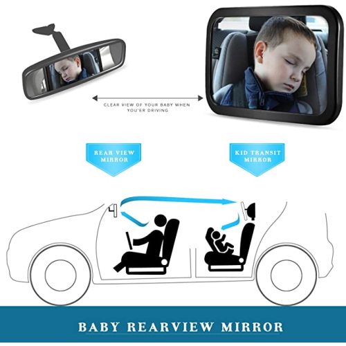 Baby Car Mirror, DARVIQS Car Seat Mirror, Safely Monitor Infant Child in Rear Facing Cars Seat, Wide View Shatterproof Adjustable Acrylic 360°for Backseat, Crash Tested and Certified for Safety
