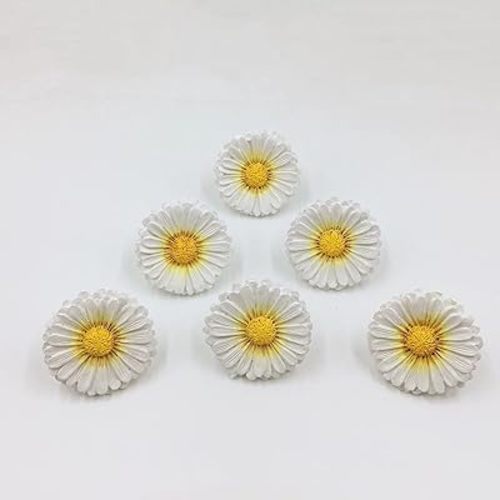 Daisy Vintage Resin Hand Painted Drawer Pulls Cabinet Knobs Handles Country Kitchen Home Decoration White (Pack of 6)