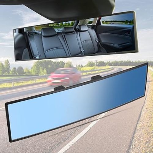 JoyTutus Rear View Mirror, Universal 11.81 Inch Panoramic Convex Rearview Interior Clip-on Wide Angle Mirror to Reduce Blind Spot Effectively for Car SUV Trucks - Blue