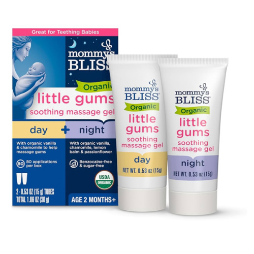Mommy's Bliss Organic Little Gums Soothing Massage Gel for Teething Babies Day and Night Combo, Great, Age 2 Months+, Sugar Free, Mild & Sweet Flavor, 2 - 0.53 Oz Tubes (Pack of 1)