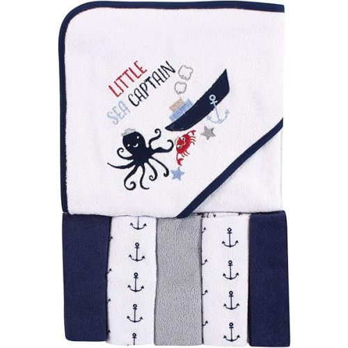Luvable Friends Unisex Baby Hooded Towel with Five Washcloths, Sea Captain, One Size
