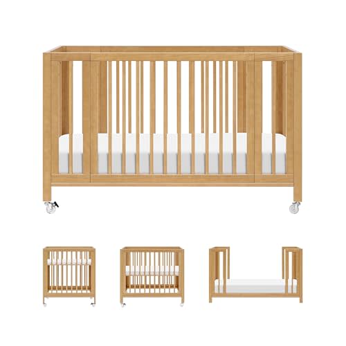 Babyletto Rolli 9-in-1 Convertible All-Stages® Bassinet to Full-Size Crib in Honey, Greenguard Gold Certified, Portable & Adjustable with Select Conversion kit and Pads Included