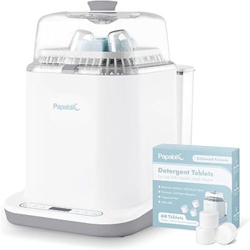 Papablic Baby Bottle Washer Pro, Bottle Washer & Sterilizer & Dryer, 4-in-1 Bottle Washer Sanitizer for Bottles, Pump Parts, & Baby Essentials - Quick & Clean with 60 Detergent Tablets, Grey