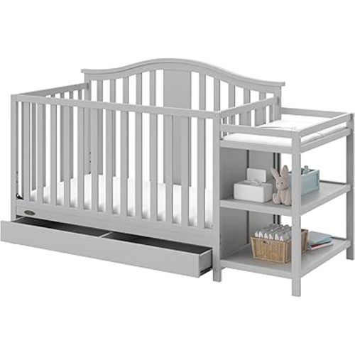 Graco Solano 4-in-1 Convertible Crib and Changer with Drawer (Pebble Gray) – Crib and Changing Table Combo with Drawer, Includes Changing Pad, Converts to Toddler Bed, Daybed and Full-Size Bed