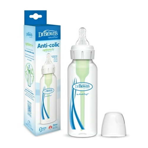 Dr. Brown's Natural Flow Anti-Colic Options+ Narrow Baby Bottle, 8oz, Slow Flow, 0m+, 1 Pack