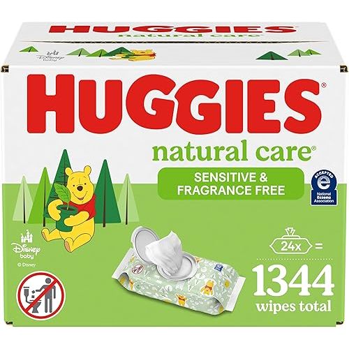 Sensitive Baby Wipes, Huggies Natural Care Baby Diaper Wipes, Unscented, Hypoallergenic, 99% Purified Water, 24 Soft Pack (1344 Wipes Total)