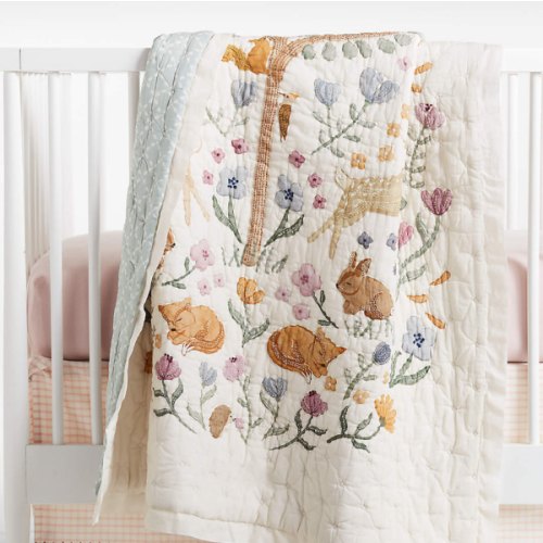 Wonderland Prairie Embroidered Organic Cotton Voile Baby Crib Quilt