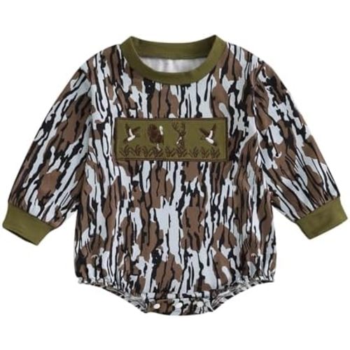 Pudcoco Duck Hunting Baby Clothes Infant Baby Boys Girls Camoflage Embroidered Mallard Duck Sweatshirt Romper