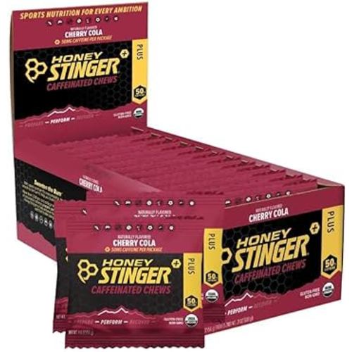 Honey Stinger Cherry Cola Caffeinated Energy Chew | Gluten Free | With Caffeine | For Exercise, Running and Performance | Sports Nutrition for Home & Gym, Pre and Mid Workout | 12 Pack, 23.2 Ounce