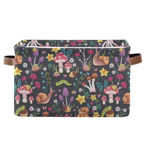 Mushrooms Rectangle Storage Basket Collapsible Storage Bin for Nursery Toys Books Waterproof Canvas Baskets for Closet Shelves Bedroom Home Decor 1 Pack
