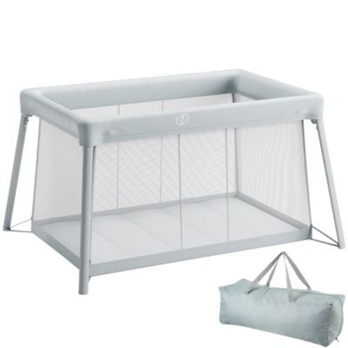 VEVOR Baby Travel Crib and Play Yard, Folding Baby Playpen with Soft Mattress Pad, Portable Toddlers Crib with Breathable Mesh and Travel Bag, Gray