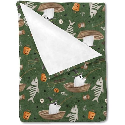 Halloween Fishing Baby Blanket for Boy Girl Spooky Ghost Fish Pumpkin Bats Flannel Soft Receiving Blankets Fishing Lovers Gift Swaddle Blanket for Nursery Toddler Newborn Crib Bed Blanket 30x40