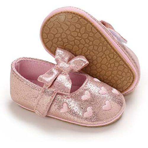 LAFEGEN Baby Girls Mary Jane Flats with Bownot Non Slip Soft Sole PU Leather Newborn Infant Toddler First Walker Cirb Dress Shoes