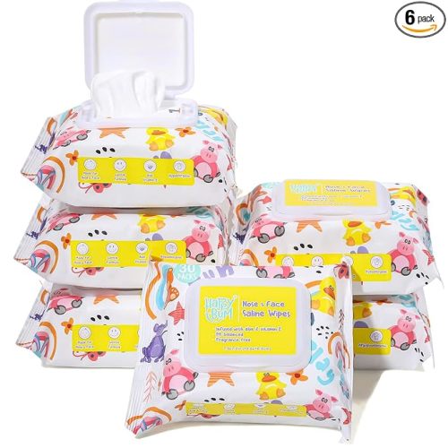 HAPPY BUM - 180 Count Saline Baby Wipes, Unscented, 7.4 x 7.2 Inch, Moist and Refreshing, Multi-Purpose Use, Ideal for Travel