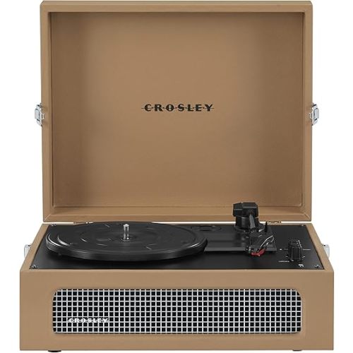 Crosley CR8017B-TA Voyager Vintage Portable Vinyl Record Player Turntable with Bluetooth in/Out and Built-in Speakers, Tan