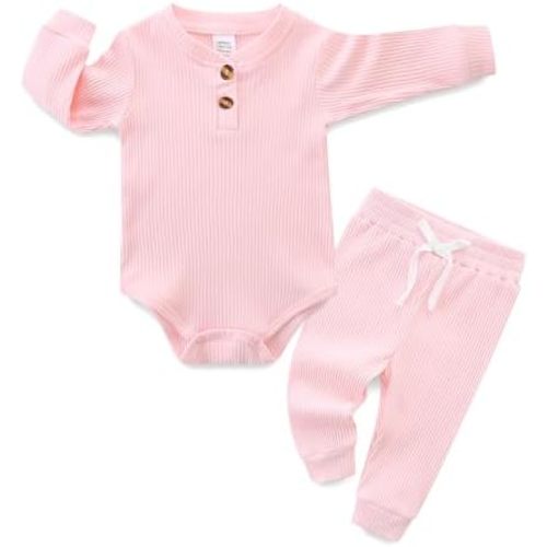 Newborn Baby Boy Girl Clothes Infant Ribbed Romper Cotton Long Sleeve Pant Sets for 0~18M Infant