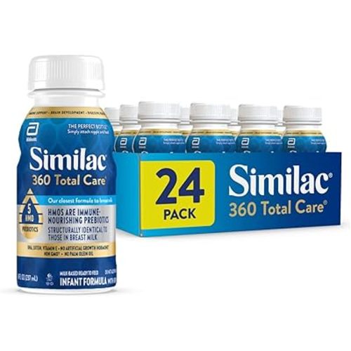 Similac 360 Total Care Infant Formula, Has 5 HMO Prebiotics, Our Closest Prebiotic Blend to Breast Milk, Non-GMO, Baby Formula, Ready to Feed, 8-fl-oz Bottle, Pack of 24