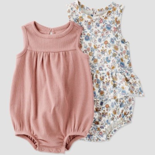 Little Planet by Carter’s Organic Baby 2pk Sunsuit - Green/Brown/White, Size: Newborn