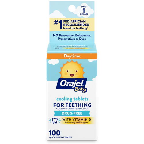 Orajel Baby Teething Cooling Tablets, for Relief of Painful Swollen Gums, 100 Quick Dissolve Tablets HSA/FSA Eligible