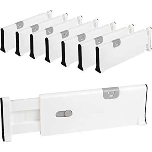 Drawer Dividers Pack of 8, Plastic Adjustable and Expandable Drawer Organizer Clothes, Deep Drawer Organizer, Works in Kitchen Utensils Organizer, Dresser Drawer Separators, 4'' High, 11-17.5'', White
