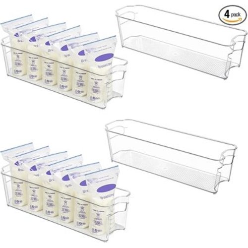 4-Piece Breastmilk Storage Container Set – Clear Freezer & Fridge Organizer Bins for Breast Milk, Baby Pouches, Formula, Bottles & Yogurt – 4.3’’ Wide, 14.7’’ Long