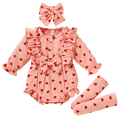 GRNSHTS Newborn Baby Girl Clothes Ruffle Solid Sweater Long Sleeve Romper+Hairband+Socks 3Pcs Fall Winter Outfits