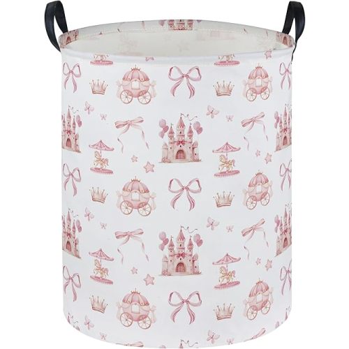 Essme Kids Laundry Basket,Castle Hamper Waterproof Storage Bin for Girls, Pink Hamper,Gift Baskets(Castle)
