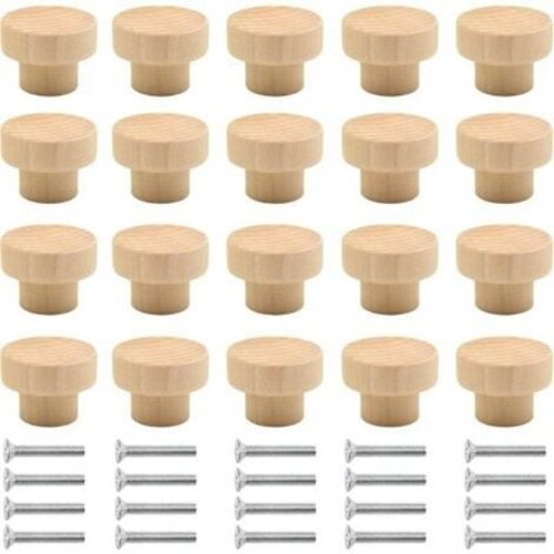 Rawiri Natural Wood Furniture knobs, Set of 20, Round & Rustic, Ideal for Cabinets, Drawers, Doors, Dressers & Kitchens