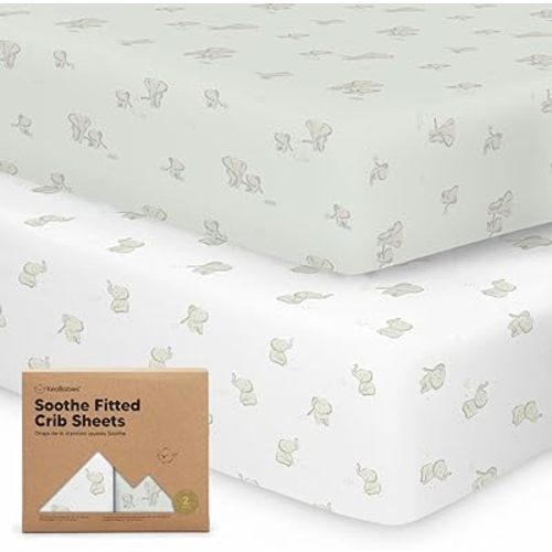 KeaBabies 2-Pack Organic Crib Sheets for Boys, Girls - Fitted Crib Mattress Sheet Neutral, Breathable Jersey Cotton Cover for Baby Bed, Toddler Mattress, Soft & Cute Prints (Elly)