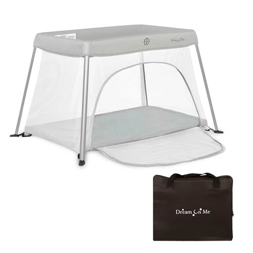 Travel Light Playard with Mesh Zipper Door in Grey
