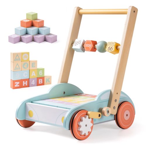 Robud Wooden Baby Walkers Push Toys for Baby Girls Boys 10 Month +, Adjustable Speed Push and Pull Learning Walker Activity Toys for Toddler