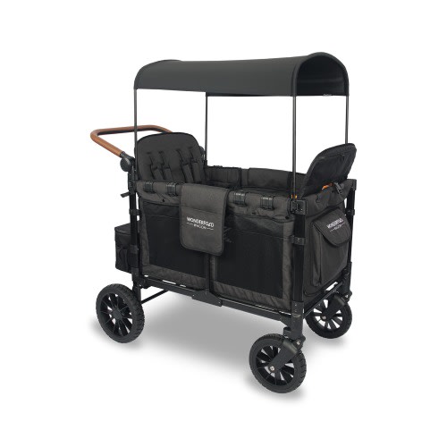 WonderFold W4 Luxe 4-Passenger Multifunctional Stroller Wagon, Volcanic Black