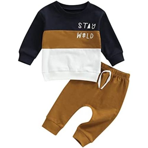 Rtnnsbbfcm Baby Boy Spring Fall Clothes Long Sleeve Striped Front Pocket Shirt Top Sweatpants 2Pcs Casual Outfit