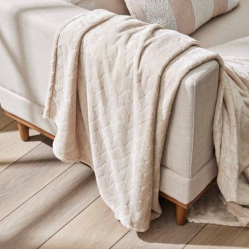 Better Homes & Gardens Textured Velvet Plush Adult Fleece Throw, Oversized, Papyrus Beige