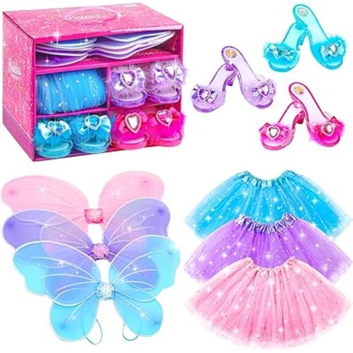 Princess Dresses with Fairy Wings, Tutu Skirts and Butterfly Wings - Pretend Play Costumes for Girls Aged 3-6