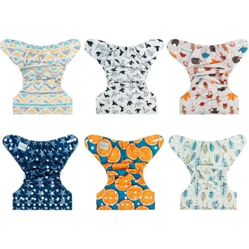 babygoal Cloth Diaper Covers 6 Pack with Wet Bag for Fitted Diapers and Prefolds with Double Gussets, Adjustable and Reusable for Baby Boys 6DCF05