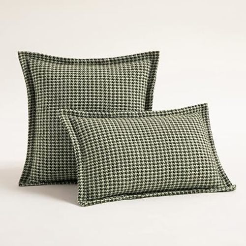 Farmhouse Throw Pillow Covers White and Green Houndstooth Decorative Cushion Cover Woven Textured Lumbar Pillow Case for Sofa Bedroom Living Room, 1 Piece (Green,12"x20")