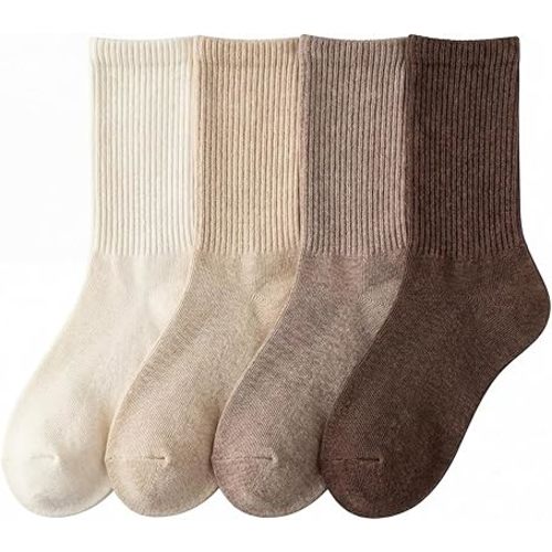 4 Pairs Women Lightweight Crew Socks, Breathable Cotton Hand-Linked Smooth Toe, Soft, Comfortable, Durable, Size 5-10